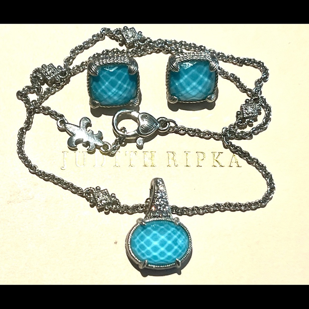 Authentic Judith Ripka Turquoise Doublet Earrings and Necklace.